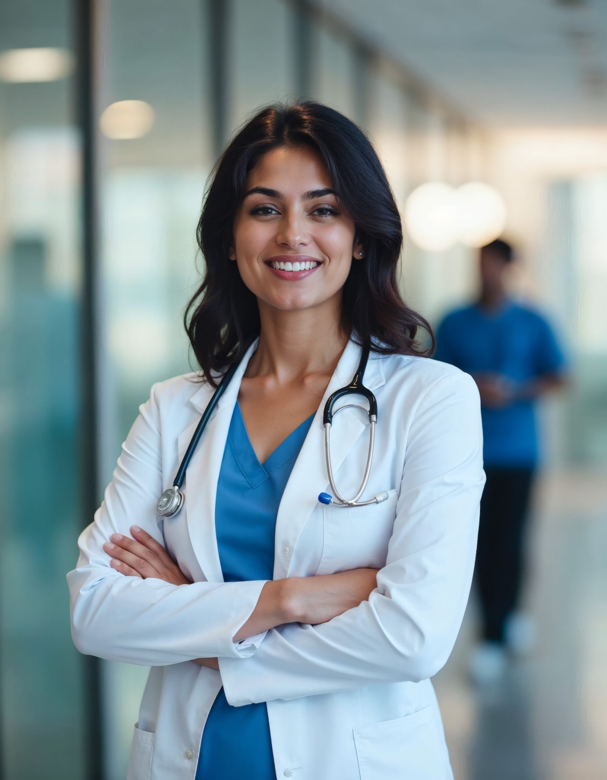 An Indian female medical doctor in a hospital